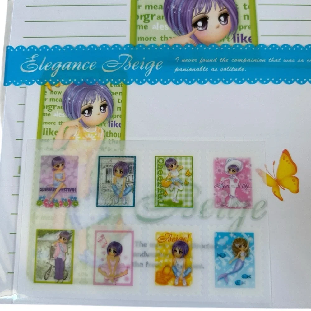Vintage Y2K Sunflower Fancy Elegance Beige Letter Set Korean Stationary Kawaii